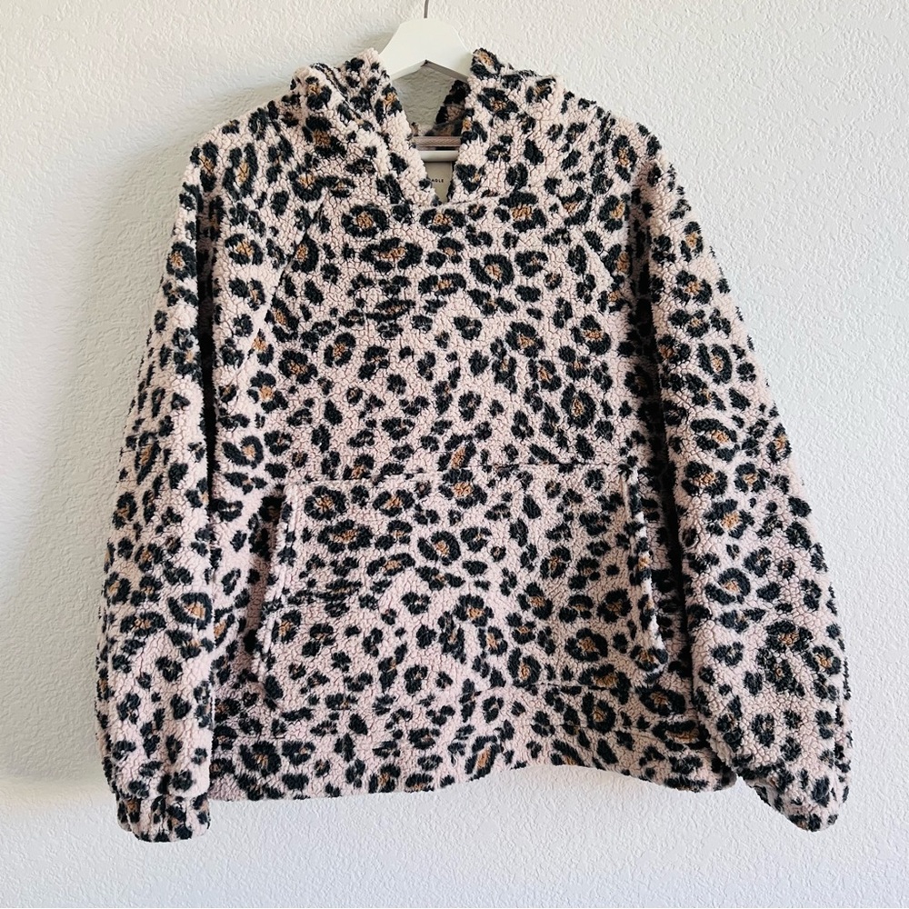 American Eagle | Fleece Hoodie | Brown/Black/Tan Leopard | Size Large